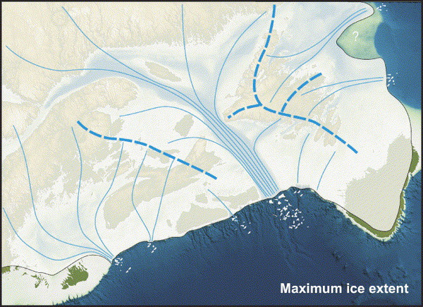 Carte illustrant les courants glaciaires.