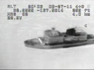 Infra-Red image of USCGC Healy taken by the UAV in a fly-over. Photo by Steve Wackowski