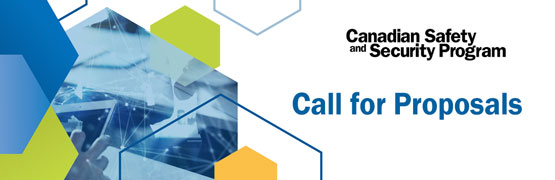 An image of a computer with lines connecting to various technologies. Text on screen: Canadian Safety and Security Program Call for Proposals.
