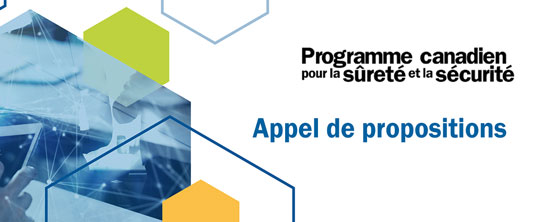Une image d’un ordinateur avec des lignes reliées à diverses technologies. Texte sur l’image : Programme canadien pour la sûreté et la sécurité Appel de propositions.