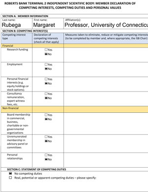 Member declaration of competing interests, competing duties and personal values: Margaret Rubega
