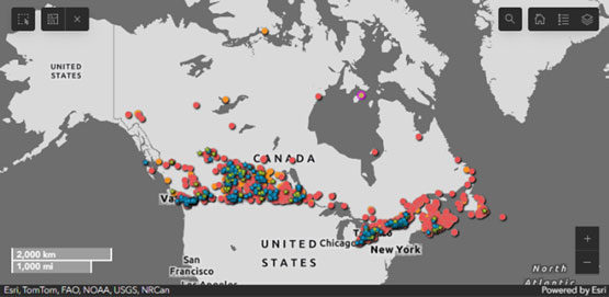 The high pathogenicity avian influenza in wildlife dashboard is a collaboration between the CFIA, Environment and Climate Change Canada (ECCC) and the Canadian Wildlife Health Cooperative (CWHC). The interactive tool allows data to be filtered by criteria.