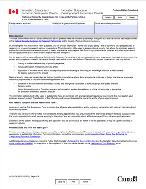 National Security Guidelines for Research Partnerships Risk Assessment Form