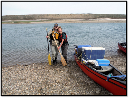 Allison (left) and her canoe partner, Sarah Beattie of Parks Canada, preparing to head out for the day.