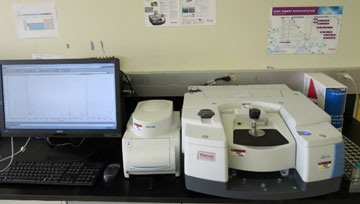 Figure 1.  A Nicolet™ iS50 FTIR Spectrometer with Smart iTX Attenuated Total Reflectance sampling accessory, diamond crystal and iS50 Raman Module in the Food Foreign Matter Analysis Unit of CFIA’s GTA lab.