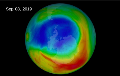 Image de la Terre créée par la NASA, représentant la couche d’ozone, le 8 septembre 2019.