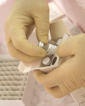 A vial of the Ervebo Ebola vaccine
